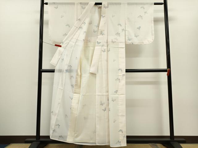 平和屋着物＊夏物　小紋　絽　舞蝶文　洗える着物　CABH7846ze