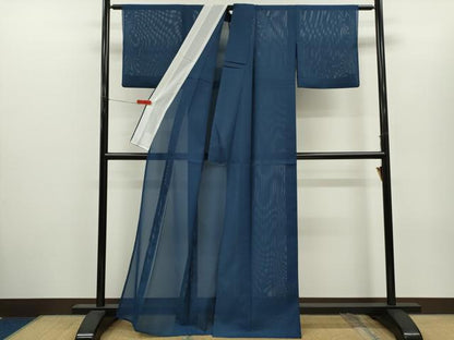 平和屋着物＊夏物　色無地　絽　青藍色　洗える着物　CABH7850ze