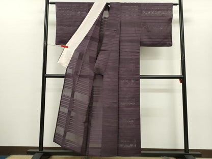 平和屋着物＊夏物　小紋　横段紋紗　滅紫色　正絹　逸品　CABH7857ze
