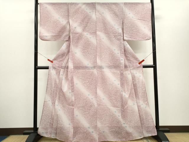 平和屋着物＊夏物　小紋　絽　流水舞楓文　暈し染め　洗える着物　CABH7854ze