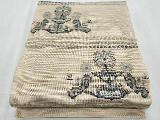 平和屋着物＊夏物　八寸名古屋帯　枝花文　正絹　逸品　CABI5654fb