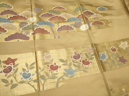 平和屋着物■豪華色留袖　駒刺繍　花松文　金彩　正絹　逸品　CABI6414ou