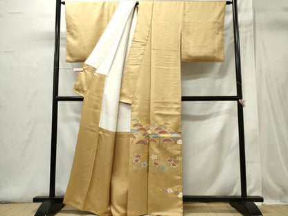 平和屋着物■豪華色留袖　駒刺繍　花松文　金彩　正絹　逸品　CABI6414ou