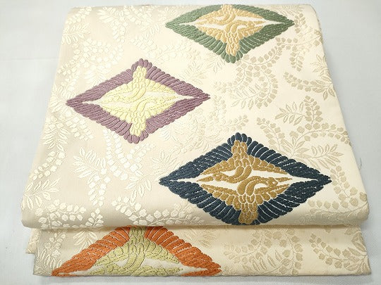 平和屋着物●全通柄袋帯　唐織　菱飛鶴文　正絹　逸品　CABI8836hy
