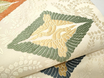 平和屋着物●全通柄袋帯　唐織　菱飛鶴文　正絹　逸品　CABI8836hy
