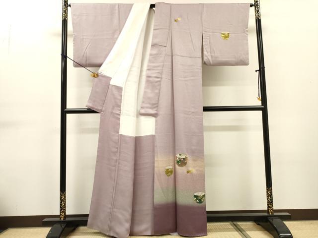 平和屋着物▼竹紫苑　京都老舗　訪問着　螺鈿　茶器　暈し染　金彩　正絹　逸品　DABG5658fe