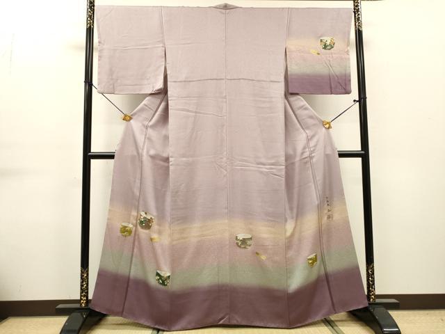 平和屋着物▼竹紫苑　京都老舗　訪問着　螺鈿　茶器　暈し染　金彩　正絹　逸品　DABG5658fe