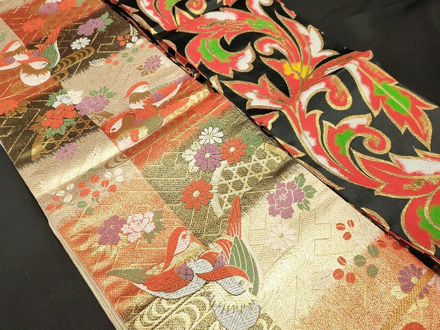 平和屋本店■子供帯 まとめて 35点 鳳凰 向かい鶴 鴛鴦 孔雀 花柄 七宝 寿字 アンティーク 刺繍 金銀糸 着用可能多数 未使用品あり ppp3861