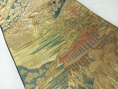平和屋着物◎六通柄袋帯　風景文　金銀糸　正絹　逸品　CABI4548nb