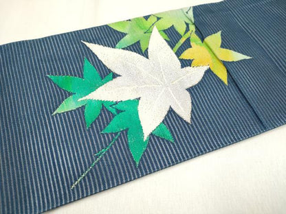 平和屋着物＊夏物　つけ帯　絽綴れ　枝楓文　銀糸　正絹　逸品　DABF0394ea
