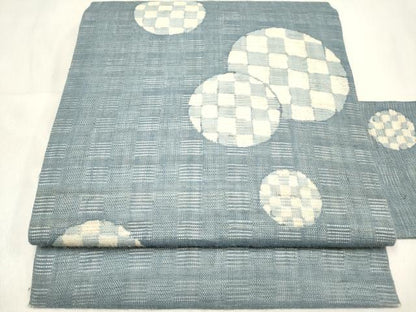 平和屋着物＊夏物　九寸名古屋帯　丸文　麻　逸品　DABF0388ea