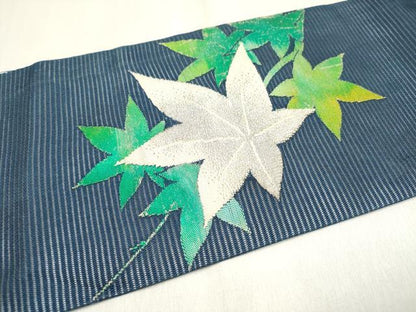 平和屋着物＊夏物　つけ帯　絽綴れ　枝楓文　銀糸　正絹　逸品　DABF0394ea