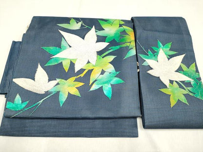 平和屋着物＊夏物　つけ帯　絽綴れ　枝楓文　銀糸　正絹　逸品　DABF0394ea