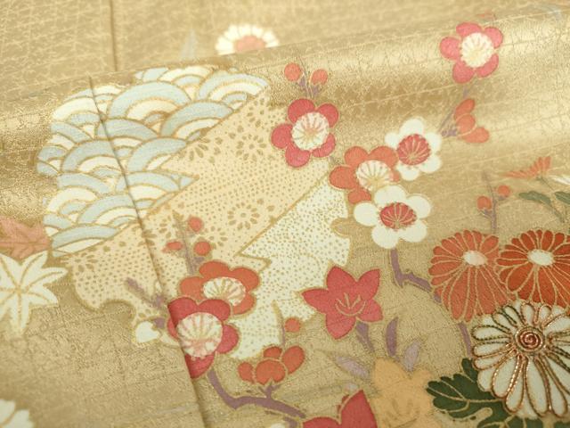 平和屋着物●訪問着　駒刺繍　雪輪流水花籠文　暈し染め　金彩　正絹　逸品　DABG8681ps