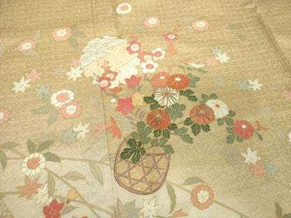 平和屋着物●訪問着　駒刺繍　雪輪流水花籠文　暈し染め　金彩　正絹　逸品　DABG8681ps