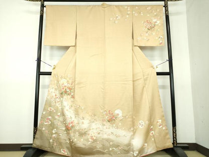 平和屋着物●訪問着　駒刺繍　雪輪流水花籠文　暈し染め　金彩　正絹　逸品　DABG8681ps