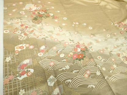 平和屋着物●訪問着　駒刺繍　雪輪流水花籠文　暈し染め　金彩　正絹　逸品　DABG8681ps