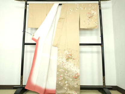 平和屋着物●訪問着　駒刺繍　雪輪流水花籠文　暈し染め　金彩　正絹　逸品　DABG8681ps