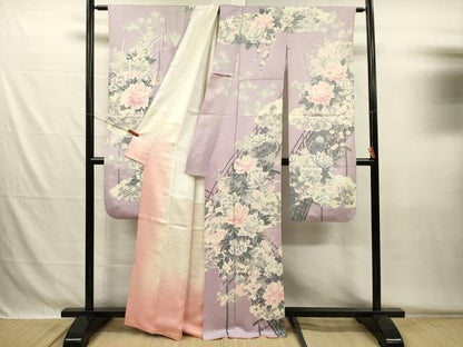 平和屋着物■豪華振袖　駒刺繍　渡橋風景花文　牡丹　銀彩　正絹　逸品　DABG7997ya
