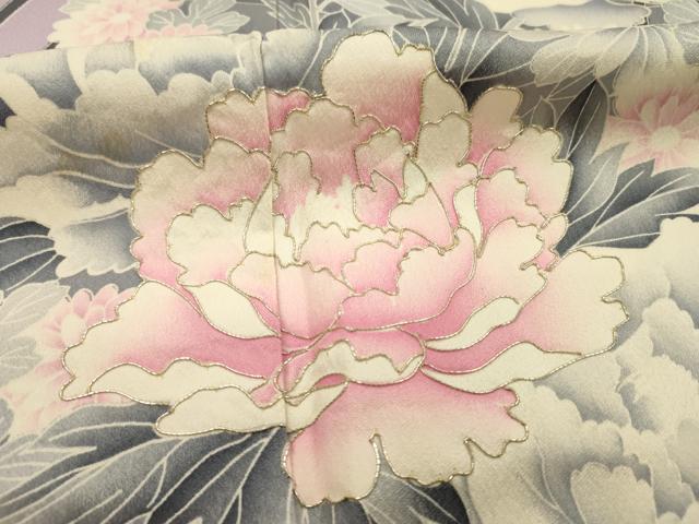 平和屋着物■豪華振袖　駒刺繍　渡橋風景花文　牡丹　銀彩　正絹　逸品　DABG7997ya