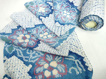平和屋着物＊夏物　有松鳴海絞り　浴衣　反物　着尺　花繋ぎ　綿　逸品　未使用　DABH2351zzz