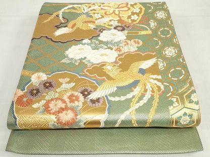 平和屋着物◎西陣　六通柄袋帯　唐織　鳳凰鏡裏花蝶文　金糸　正絹　逸品　DABG6382xg