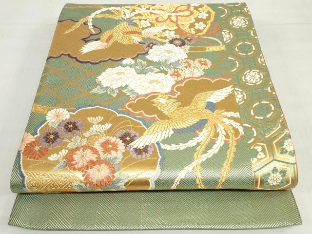 平和屋着物◎西陣　六通柄袋帯　唐織　鳳凰鏡裏花蝶文　金糸　正絹　逸品　DABG6382xg