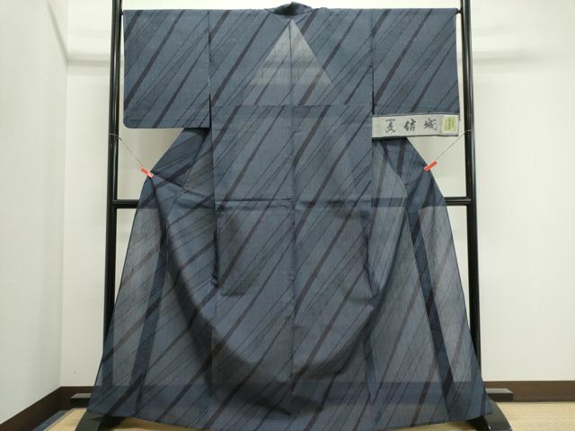 平和屋着物＊夏物　結城紬　夏結城　斜線文　反端付き　正絹　逸品　CABI6447ou