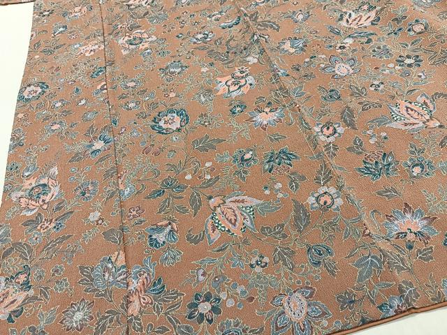 平和屋着物■上質な小紋　更紗花唐草文　鬼しぼ縮緬　正絹　逸品　CABI9228ua