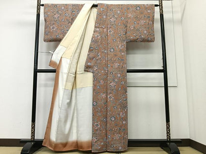 平和屋着物■上質な小紋　更紗花唐草文　鬼しぼ縮緬　正絹　逸品　CABI9228ua