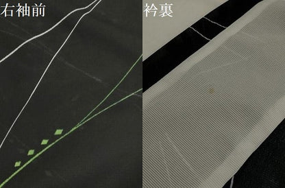 平和屋着物＊夏物　小紋　絽　幾何学文様　黒地　洗える着物　AABJ8802st