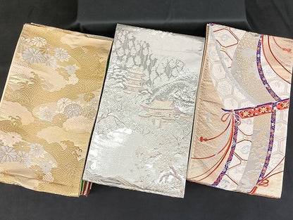 平和屋着物■袋帯 西陣 まとめて100点 向い鶴 孔雀 向い尾長鳥 蝶 風景 更紗 佐賀錦 西陣まいづる謹製 証紙付 未使用品有 全て正絹 mmm1192