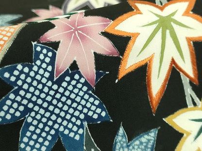 平和屋本店●極上　東京友禅　熊谷好博子　塩瀬　九寸開き名古屋帯　刺繍　笠　楓　黒地　逸品　DZAB7769kh6