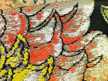 平和屋本店●最高級　龍村平蔵製　丸帯　大牡丹印金錦　黒地　金銀糸　逸品　DZAB7756kh6