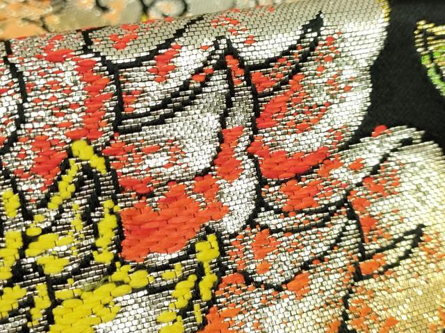 平和屋本店●最高級　龍村平蔵製　丸帯　大牡丹印金錦　黒地　金銀糸　逸品　DZAB7756kh6