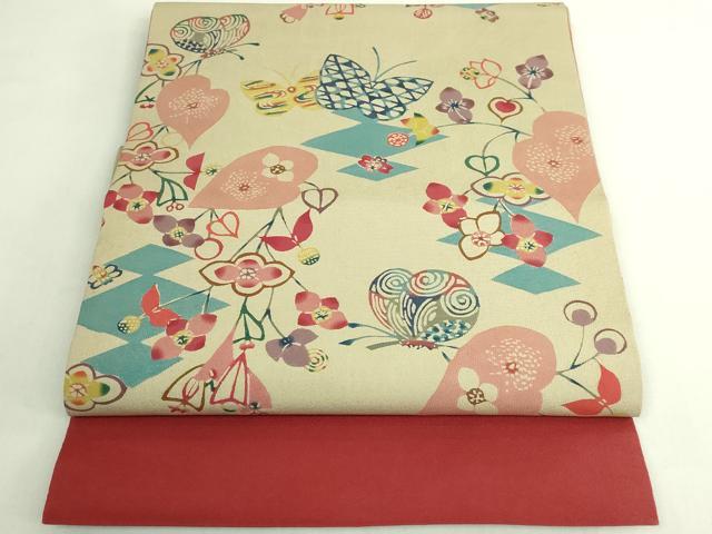 平和屋本店●極上　国画会国展作家　立花長子　九寸開き名古屋帯　花蝶文　逸品　DZAB7833kh6
