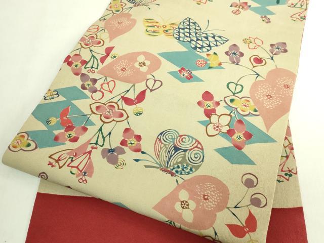 平和屋本店●極上　国画会国展作家　立花長子　九寸開き名古屋帯　花蝶文　逸品　DZAB7833kh6