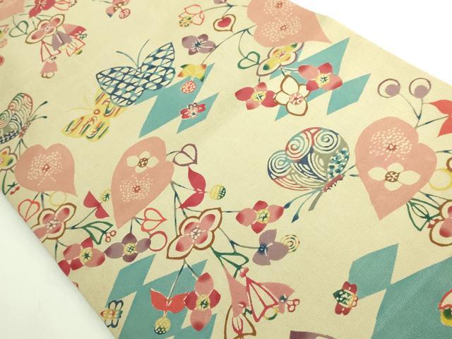 平和屋本店●極上　国画会国展作家　立花長子　九寸開き名古屋帯　花蝶文　逸品　DZAB7833kh6