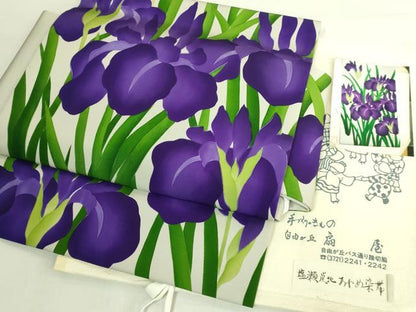 平和屋本店●極上　塩瀬鼡北　つけ帯　あやめ　自由が丘 扇屋　写真・たとう紙付き　逸品　DZAB7807kh6