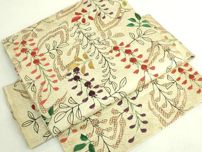 平和屋着物●極上　アンティーク　大正ロマン　つけ帯　駒刺繍　枝垂れ藤　金糸　逸品　DZAB7809kh6