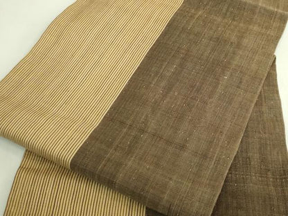 平和屋本店＊極上　夏物　芭蕉布　手積み芭蕉糸100％　九寸開き名古屋帯　間道　逸品　DZAB7826kh6