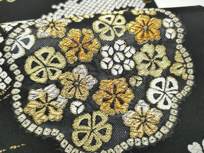 平和屋着物●全通柄袋帯　唐織　舞花文　黒地　金銀糸　正絹　逸品　CABI8878hy