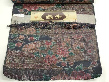 平和屋着物▼紬　反物　着尺　民芸手織　織宗　吉祥花文　証紙付き　逸品　未使用　DABG9056we