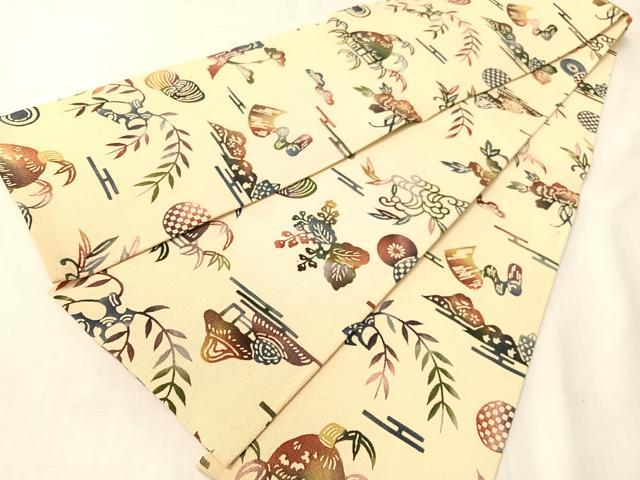 平和屋着物●半幅帯　型染め　風景草木文　正絹　逸品　CABI4340vp