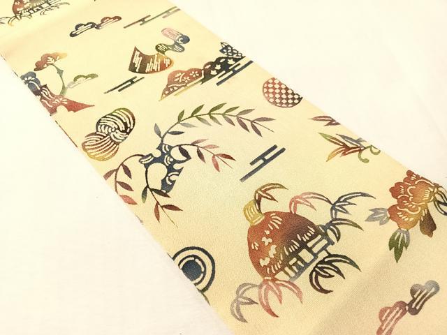 平和屋着物●半幅帯　型染め　風景草木文　正絹　逸品　CABI4340vp