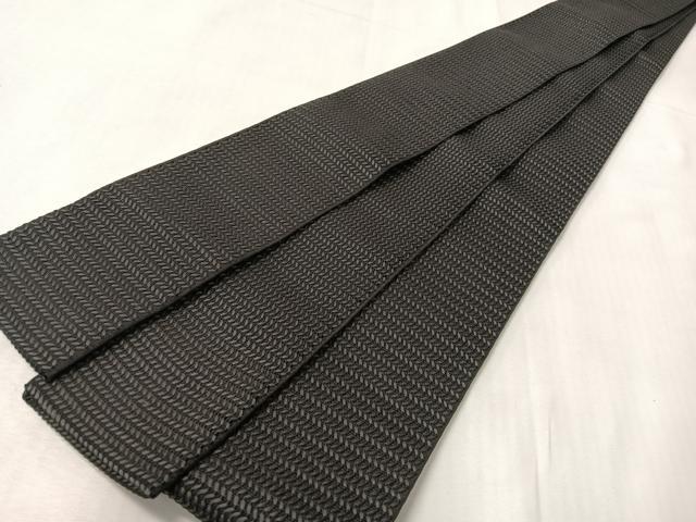 平和屋着物●男性　本場筑前博多織　角帯　西村織物謹製　よろけ縞　黒地　博多金ラベル　証紙付き　正絹　逸品　CABI4339vp