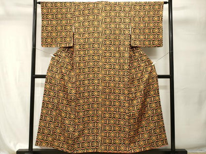 平和屋着物■上質な小紋　草花文　黒地　正絹　逸品　CABI7781ev