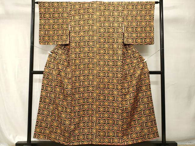 平和屋着物■上質な小紋　草花文　黒地　正絹　逸品　CABI7781ev