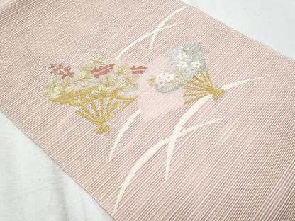 平和屋着物＊夏物　八寸名古屋帯絽綴れ　扇面桔梗枝葉文　金銀糸　正絹　逸品　CABI5722fb