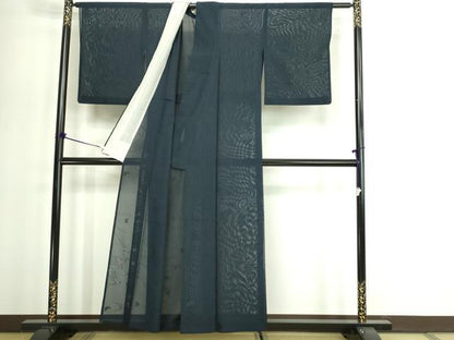 平和屋着物＊夏物　色無地　絽　流水舞葉紋紗　錆鼠色　正絹　逸品　DABG9820sf
